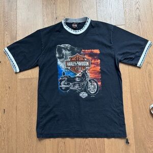 Harley Davidson Motorcycles Vintage 2000 Y2K T-Shirt - Size L/XL - Black Graphic